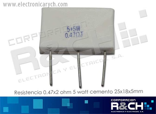 [RX-0.47/5X2] RX-0.47/5X2 resistencia 0.47x2 ohm 5 watt cemento 25x18x5mm