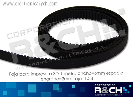 [HM-GT2] HM-GT2 Faja para Impresora 3D 1metro ancho=6mm espacio engrane=2mm hfaja=1.38