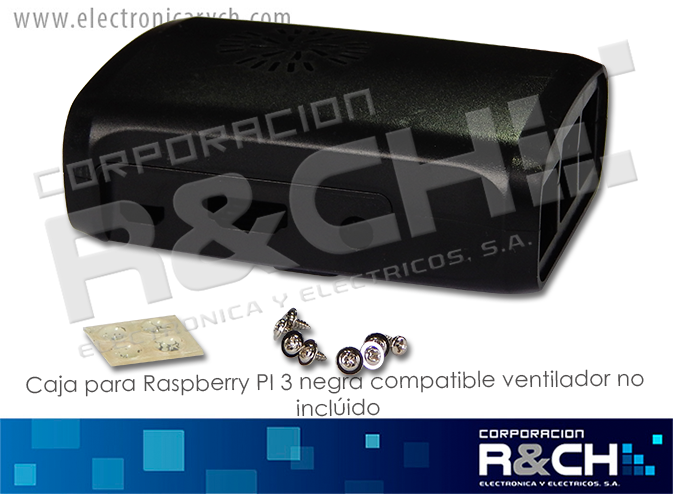 BCM2386-V caja para Raspberry pi 3 negra compatible ventilador no incluido