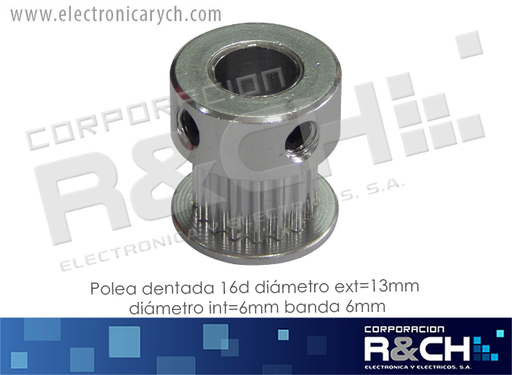 [PL-709DB] PL-709DB Polea GT2 Dentada 16d diametro ext=13mm diametro int=5mm banda 6mm