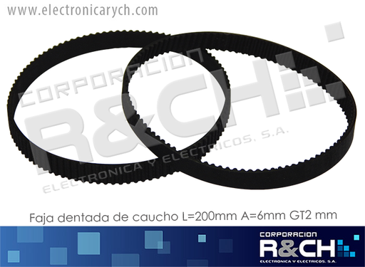 [PL-200] PL-200 faja dentada de caucho L=200mm A=6mm GT2 mm