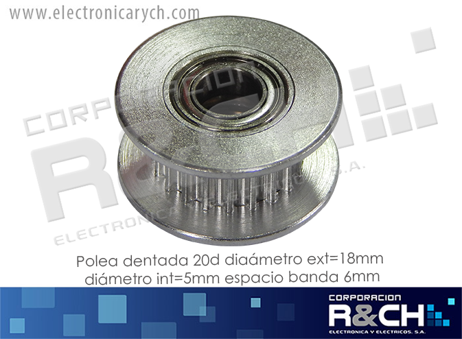 PL-714D Polea GT2 dentada 20d diametro ext=18mm diametro int=5mm espacio banda 6mm