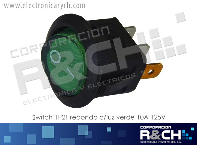 SW-NB82GR switch 1P2T redondo c/luz verde 10A 125V