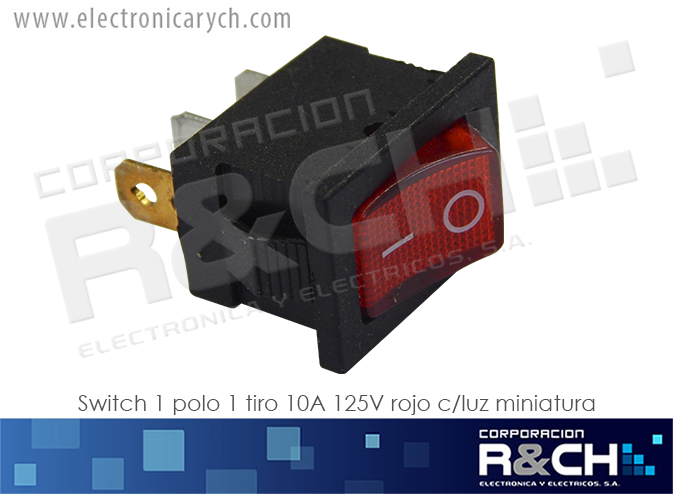 SW-NB8810 switch 1 polo 1 tiro 10A  125V rojo c/luz  miniatura