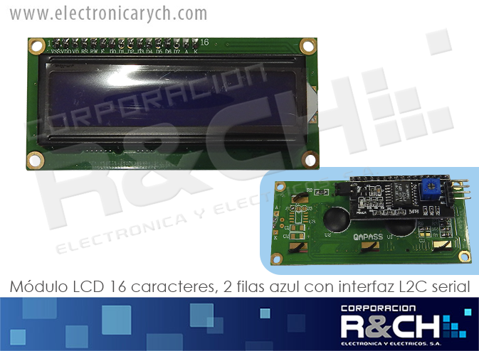 MD-LCD16X2AZ modulo LCD 16 caracteres, 2 filas azul con interfaz I2C serial