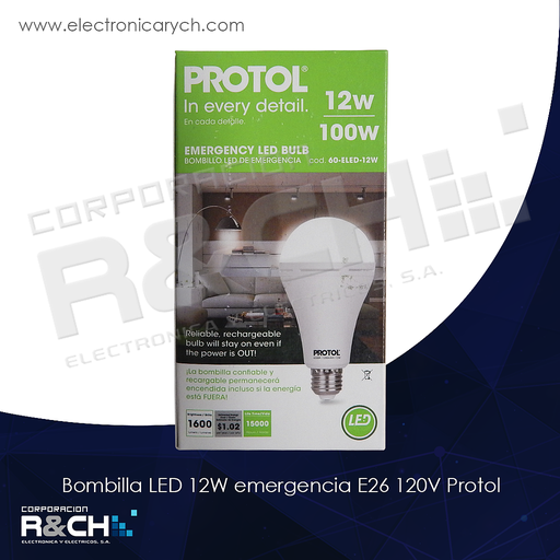 [60-ELED-12W] 60-ELED-12W bombilla LED 12W emergencia E26 120V