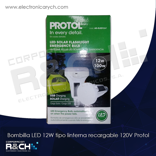 [60-ELED12-F] 60-ELED12-F bombilla LED 12W tipo linterna recargable 120V