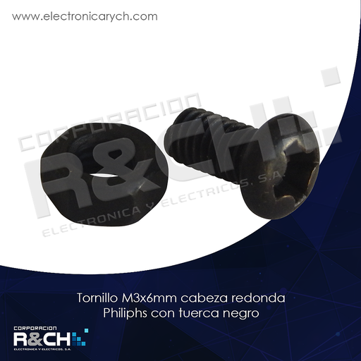 [TOR-M36P] TOR-M36P tornillo M3x6mm cabeza redonda philiphs con tuerca negro