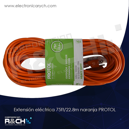[PR-175] PR-175extension eléctrica 75ft/22.8m naranja PROTOL