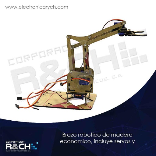 [MD-BRCM] MD-BRCM Brazo Robotico de Madera Economico, incluye Servos y Accesorios