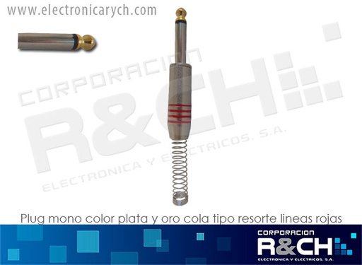 [P-171AR] P-171AR plug mono color plata y oro cola tipo resorte lineas rojas