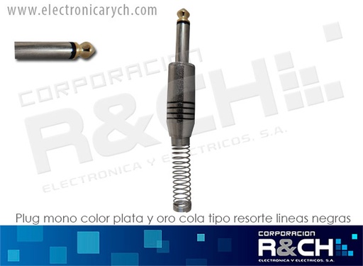 [P-171AB] P-171AB plug mono color plata y oro cola tipo resorte lineas negras