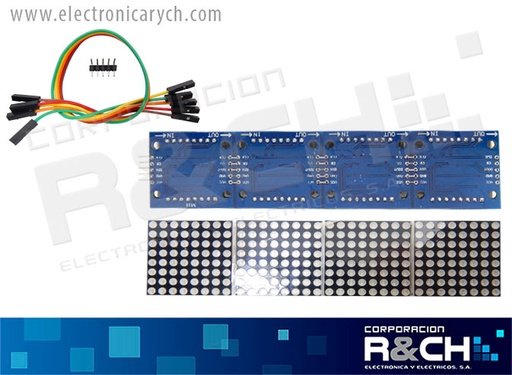[MD-3884V] MD-3884V modulo matriz de LEDs, 12.8x3.3cm 4 matrices de 8x8 5VDC  verde catodo comun