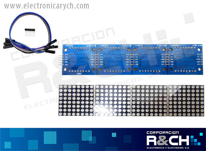 MD-3884A modulo matriz de LEDs, 12.8x3.3cm 4 matrices de 8x8 5VDC azul catodo comun