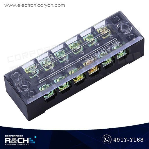 [TB-1506L] TB-1506L Terminal Negra 6 vias 12 Tornillos 15A 600V