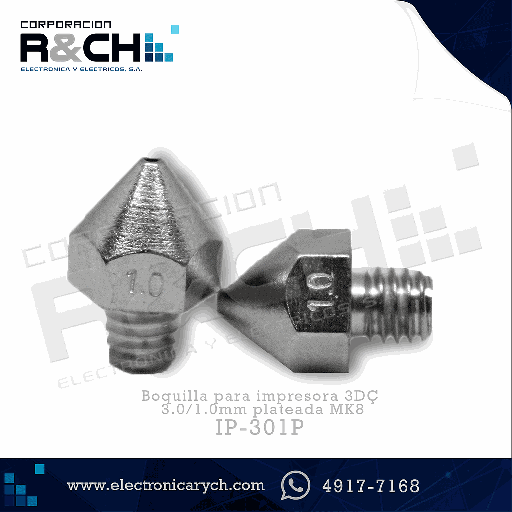[IP-301P] IP-301P boquilla para impresora 3D 3.0/1.0mm plateada MK8