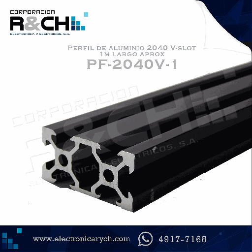 [PF-2040VN-1] PF-2040VN-1 Perfil de aluminio 2040 V-slot 1m largo aprox Negro