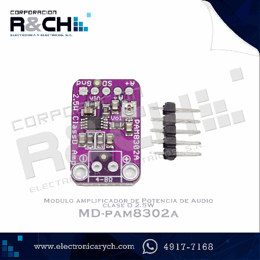 [MD-PAM8302A] MD-PAM8302A Modulo amplificador de Potencia de Audio clase D 2.5W
