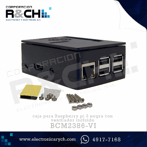 [BCM2386-VI] BCM2386-VI Caja Para Raspberry pi 3 negra con ventilador incluido