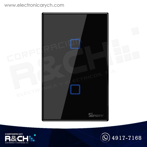 [SW-T3US2C] SW-T3US2C Switch Inteligente touch Doble para empotrar Negro wi-fi Sonoff
