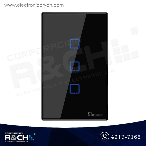 [SW-T3US3C] SW-T3US3C Switch Inteligente touch Triple para empotrar Negro wi-fi Sonoff