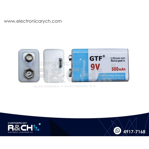 [BT-9MU5] BT-9MU5 Bateria 9V Recargable USB Li-Ion 500mAh