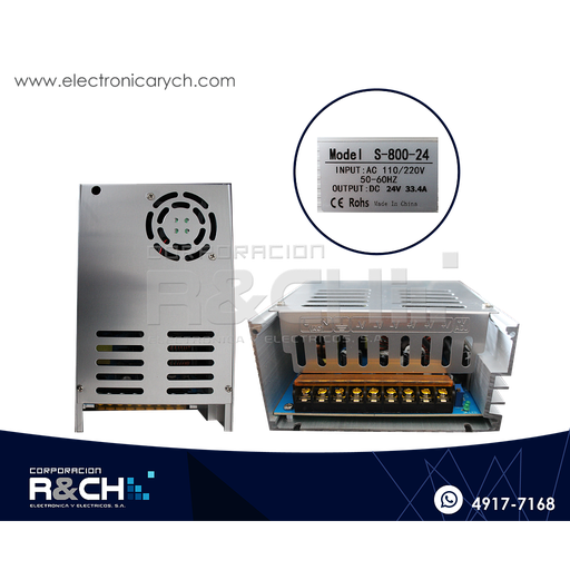 [FE-24V/33A] FE-2433A Fuente 24V 33.4A  Aluminio con Ventilador