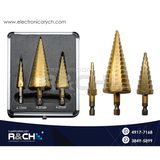 [SX-2032] SX-2032 Kit de Brocas Conicas Escalonadas 3 unidades
