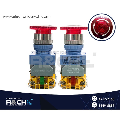 [LAY37-11ZD] LAY37-11ZD Switch Paro de Emergencia NC+NO, 22mm Rojo Con Luz Piloto