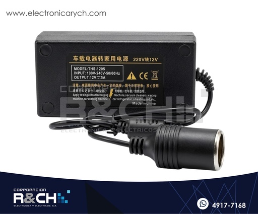 [AD-1205] AD-1205 Adaptador 12V DC 5A con Socket tipo Cigarro