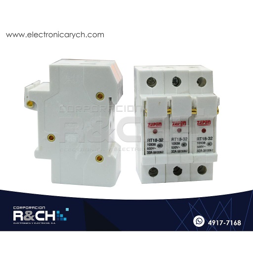 [RT32-3P] RT32-3P Porta Fusible Para Riel DIN RT18-32 Tres Polos