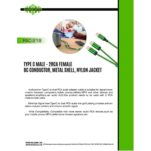 [PAC-218] PAC-218 Extension Tipo C a Jack RCA en Y Audiocomm