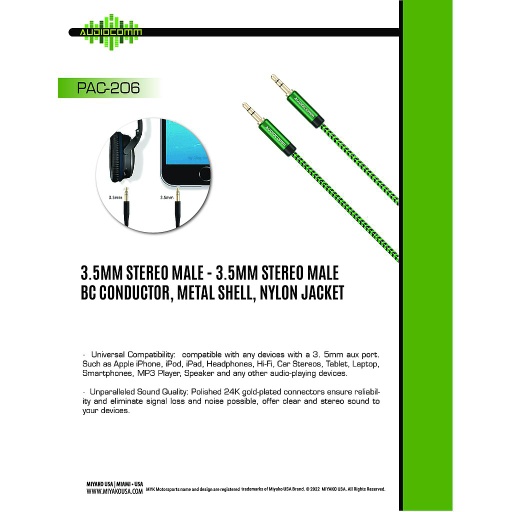 [PAC-206] PAC-206 Extension Plug 3.5mm a Plug 3.5mm Stereo 2m Audiocomm