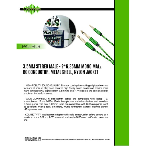 [PAC-207] PAC-207 Extension Plug 3.5mm Stereo a RCA Jack en Y 2m Audiocomm