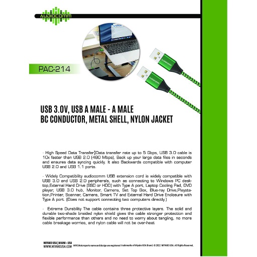 [PAC-214] PAC-214 Extension USB Macho 3.0 a USB Macho
