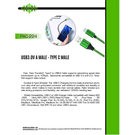 [PAC-224] PAC-224 Extension USB 3.0 Macho a Tipo C 2m Macho Audiocomm