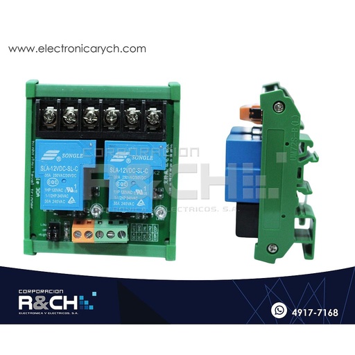 [RL-2C-12/30D] RL-2C-12/30D Modulo Relay 2 Canales 30A 12V para Riel DIN