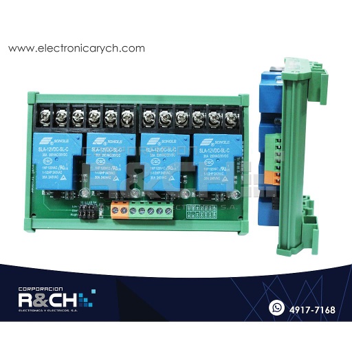 [RL-4C-12/30D] RL-4C-12/30D Modulo Relay 4 Canales 30A 12V para Riel DIN