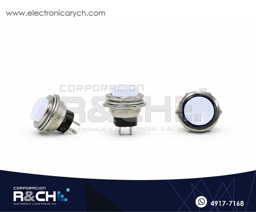SW-212B Switch Pulsador 16mm Blanco 3A