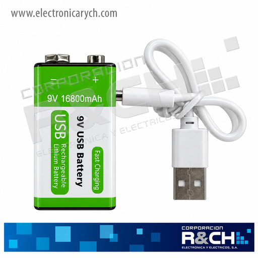 [BT-9MU16] BT-9MU16 Bateria 9V Recargable USB Li-Ion 16800m (Tipo C)Ah