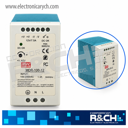 [FE-10012] FE-10012 Fuente de Poder 12V 7.5A Tipo Riel DIN