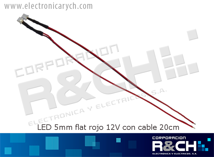 LD-5FR LED 5mm flat rojo 12V con cable 20cm