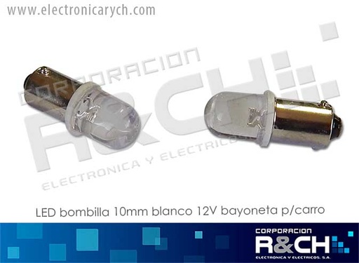 [BO-332WH] BO-332WH LED bombilla 10mm blanco 12V bayoneta p/carro