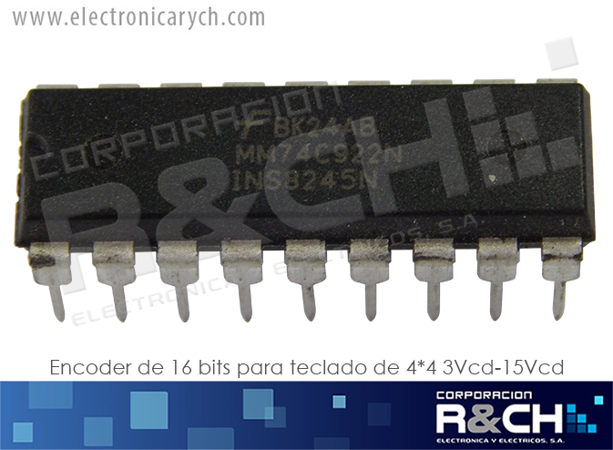 74C922N encoder de 16 bits p teclado de 4*4 3Vcd-15Vcd
