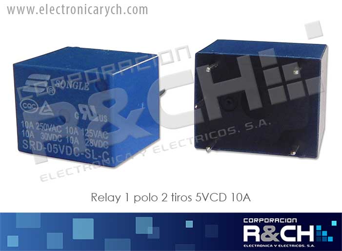 RL-5P-5/10 relay 1 polo 2 tiros 5VCD 10A azul
